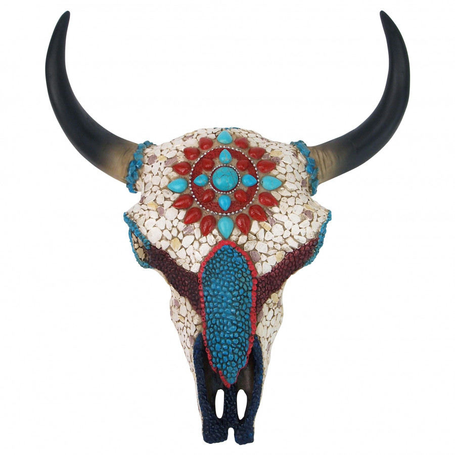 Toscano Mystic Plains Warrior Faux Gem Encrusted Cow Skull Wall Sculpture - Medium