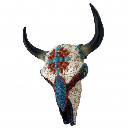 Toscano Mystic Plains Warrior Faux Gem Encrusted Cow Skull Wall Sculpture - Medium