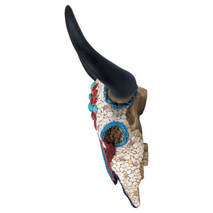Toscano Mystic Plains Warrior Faux Gem Encrusted Cow Skull Wall Sculpture - Medium