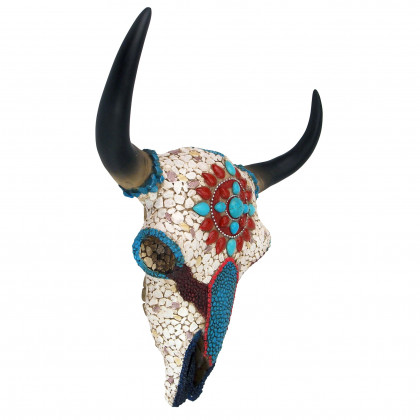 Toscano Mystic Plains Warrior Faux Gem Encrusted Cow Skull Wall Sculpture - Medium