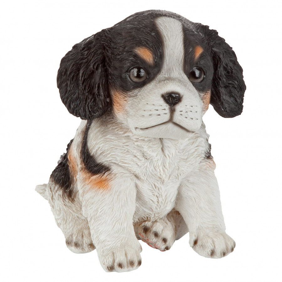 Toscano - Black  White Cavalier King Charles Puppy Partner Collectible Dog Statue