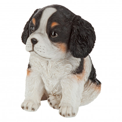Toscano - Black  White Cavalier King Charles Puppy Partner Collectible Dog Statue