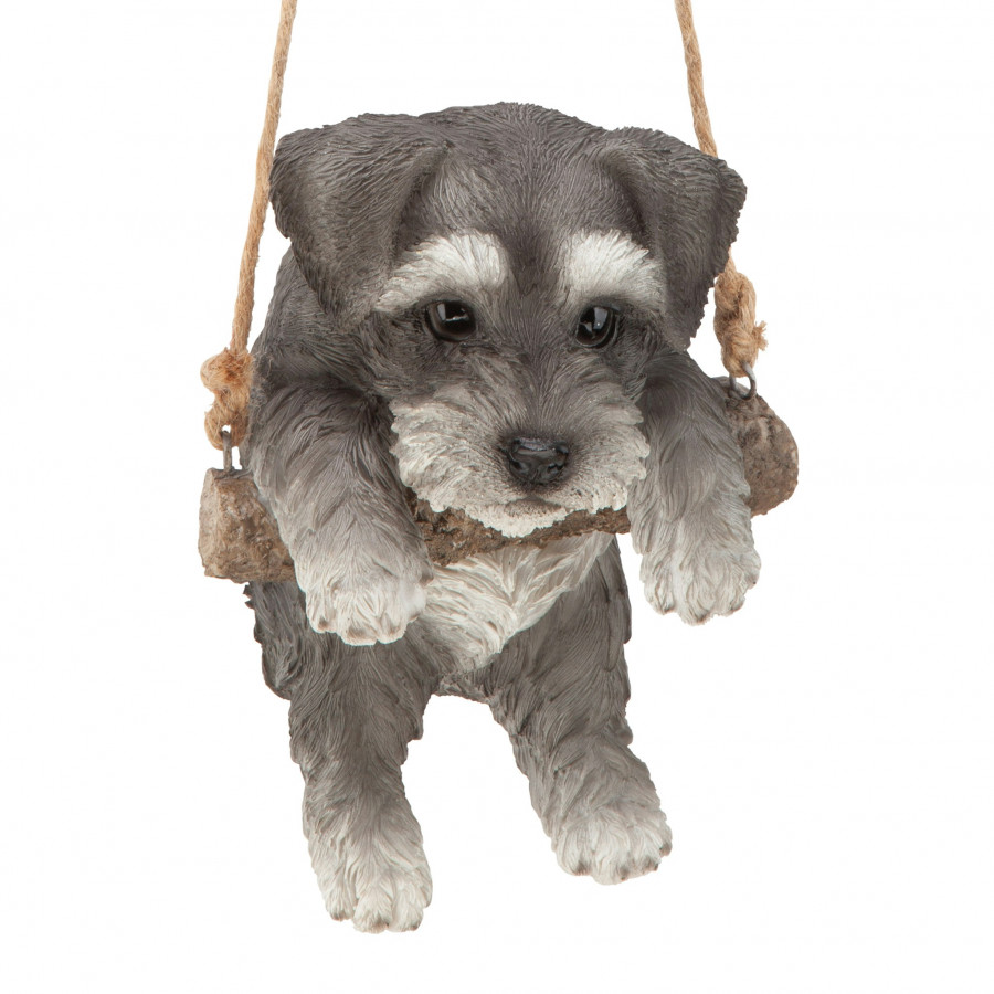 Toscano - Mini Schnauzer Puppy on a Perch Hanging Dog Sculpture