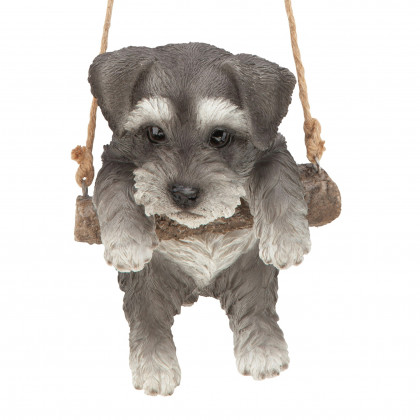 Toscano - Mini Schnauzer Puppy on a Perch Hanging Dog Sculpture
