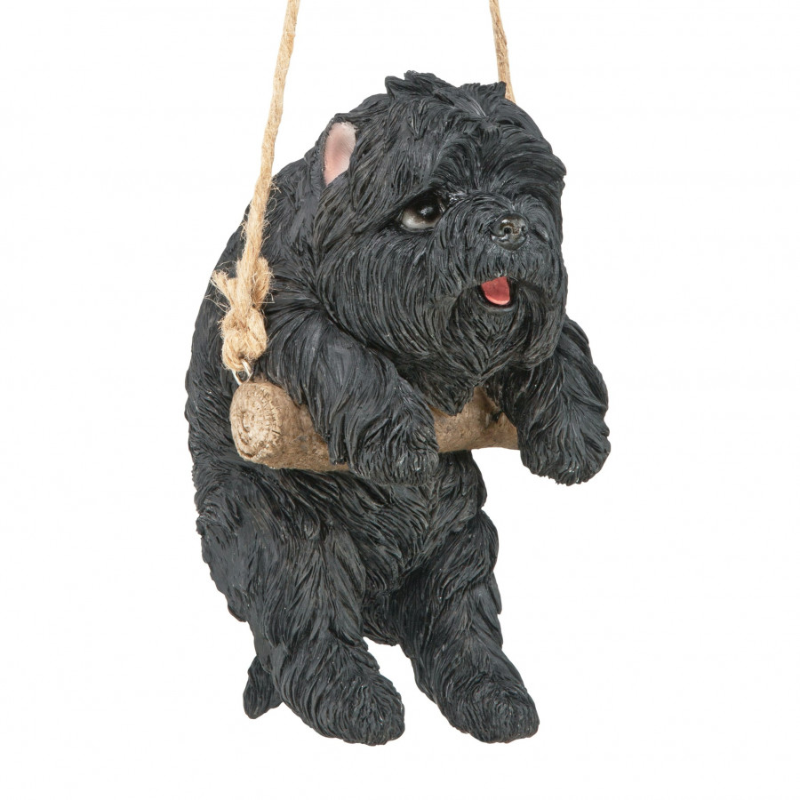 Toscano - Black Westie Puppy On a Perch Hanging Dog Sculpture