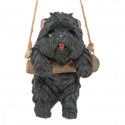 Toscano - Black Westie Puppy On a Perch Hanging Dog Sculpture