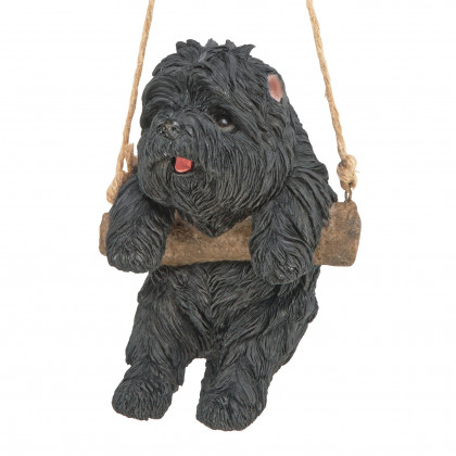 Toscano - Black Westie Puppy On a Perch Hanging Dog Sculpture
