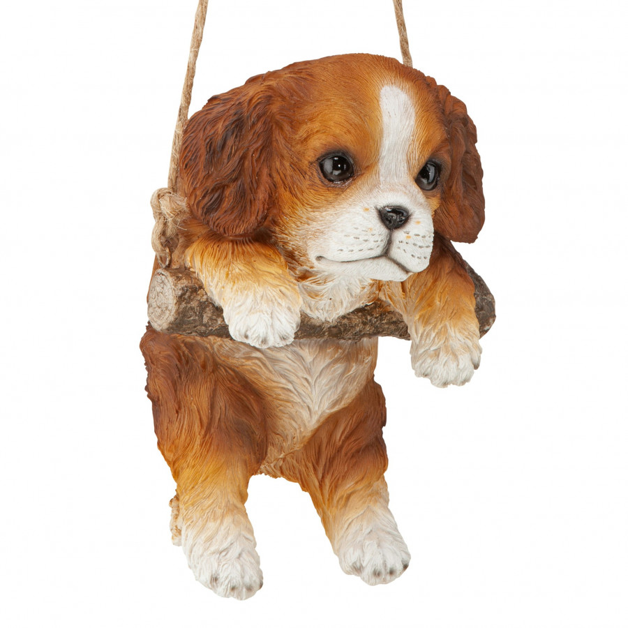 Toscano - Brown Cavalier Puppy On a Perch Hanging Dog Sculpture