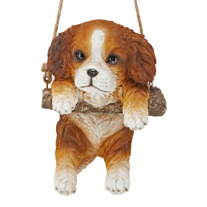 Toscano - Brown Cavalier Puppy On a Perch Hanging Dog Sculpture