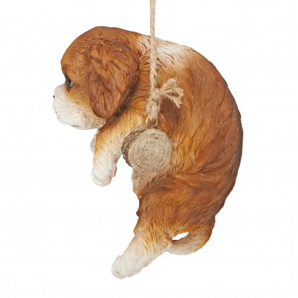 Toscano - Brown Cavalier Puppy On a Perch Hanging Dog Sculpture