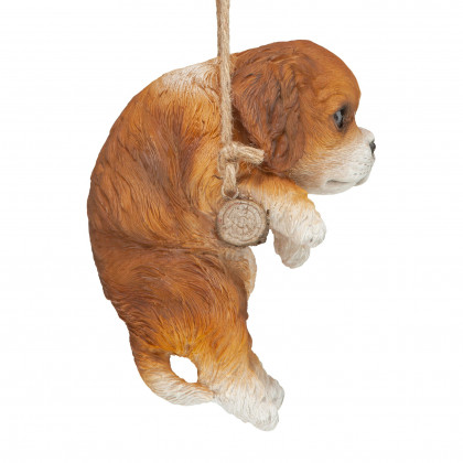 Toscano - Brown Cavalier Puppy On a Perch Hanging Dog Sculpture