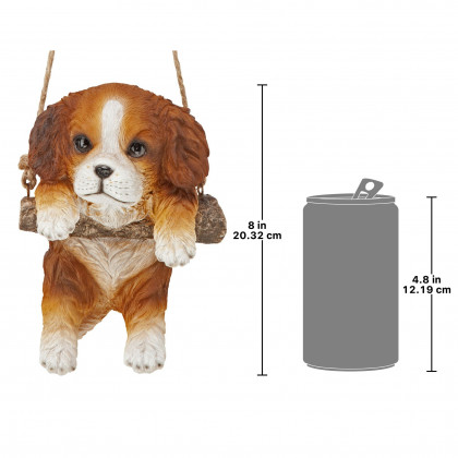 Toscano - Brown Cavalier Puppy On a Perch Hanging Dog Sculpture