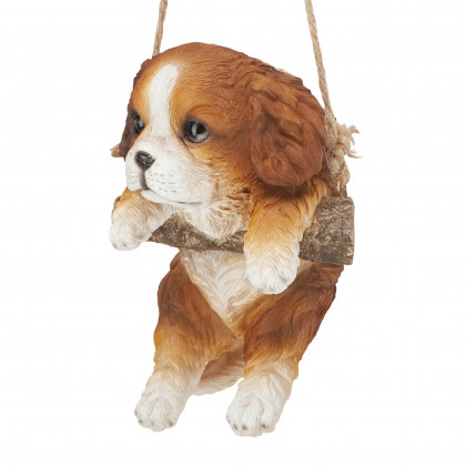 Toscano - Brown Cavalier Puppy On a Perch Hanging Dog Sculpture