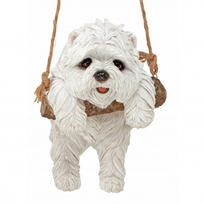 Toscano - White Maltese Puppy on a Perch Hanging Dog Sculpture