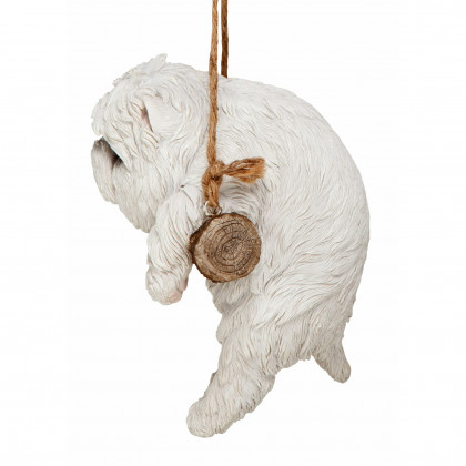 Toscano - White Maltese Puppy on a Perch Hanging Dog Sculpture