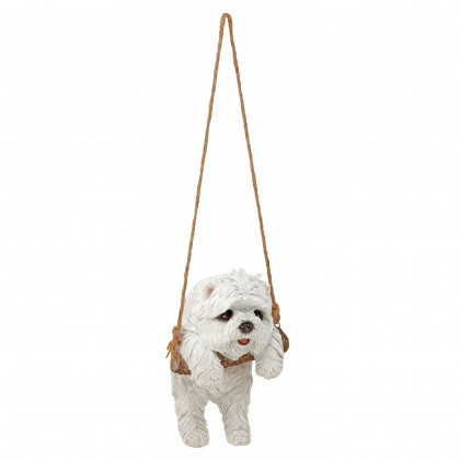 Toscano - White Maltese Puppy on a Perch Hanging Dog Sculpture