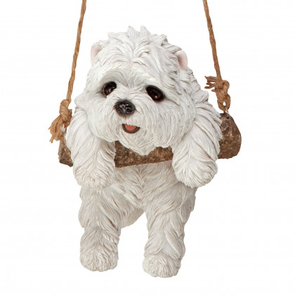 Toscano - White Maltese Puppy on a Perch Hanging Dog Sculpture