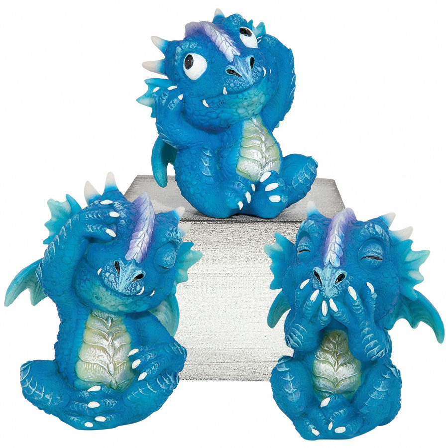 Toscano - SeeHearSpeak No Evil Blue Meanie Baby Dragon Statues