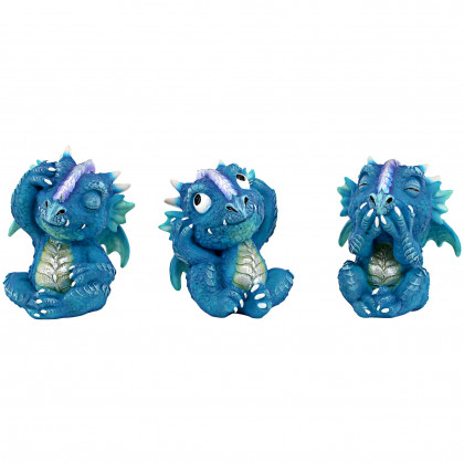 Toscano - SeeHearSpeak No Evil Blue Meanie Baby Dragon Statues