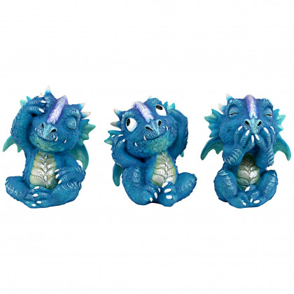 Toscano - SeeHearSpeak No Evil Blue Meanie Baby Dragon Statues