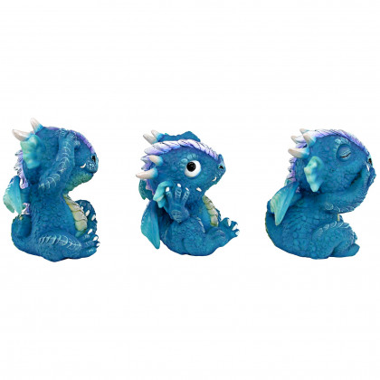 Toscano - SeeHearSpeak No Evil Blue Meanie Baby Dragon Statues