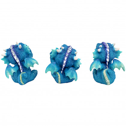 Toscano - SeeHearSpeak No Evil Blue Meanie Baby Dragon Statues