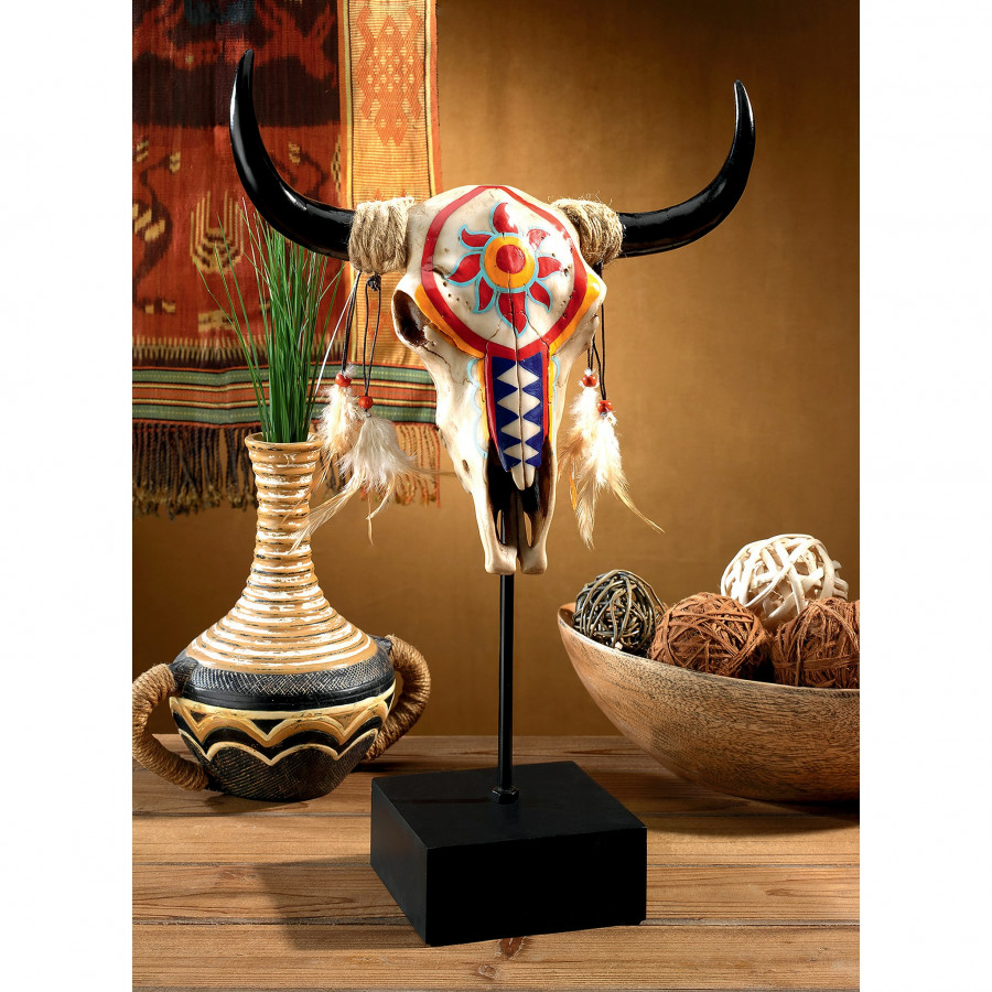 Toscano - Western Desert Sun Cow Skull Statue
