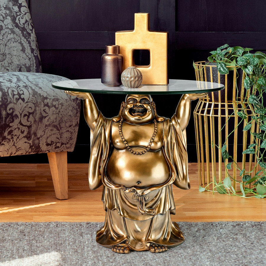 Toscano - Jolly Hotei Buddha Sculptural Table in Bronze, Designer Resin
