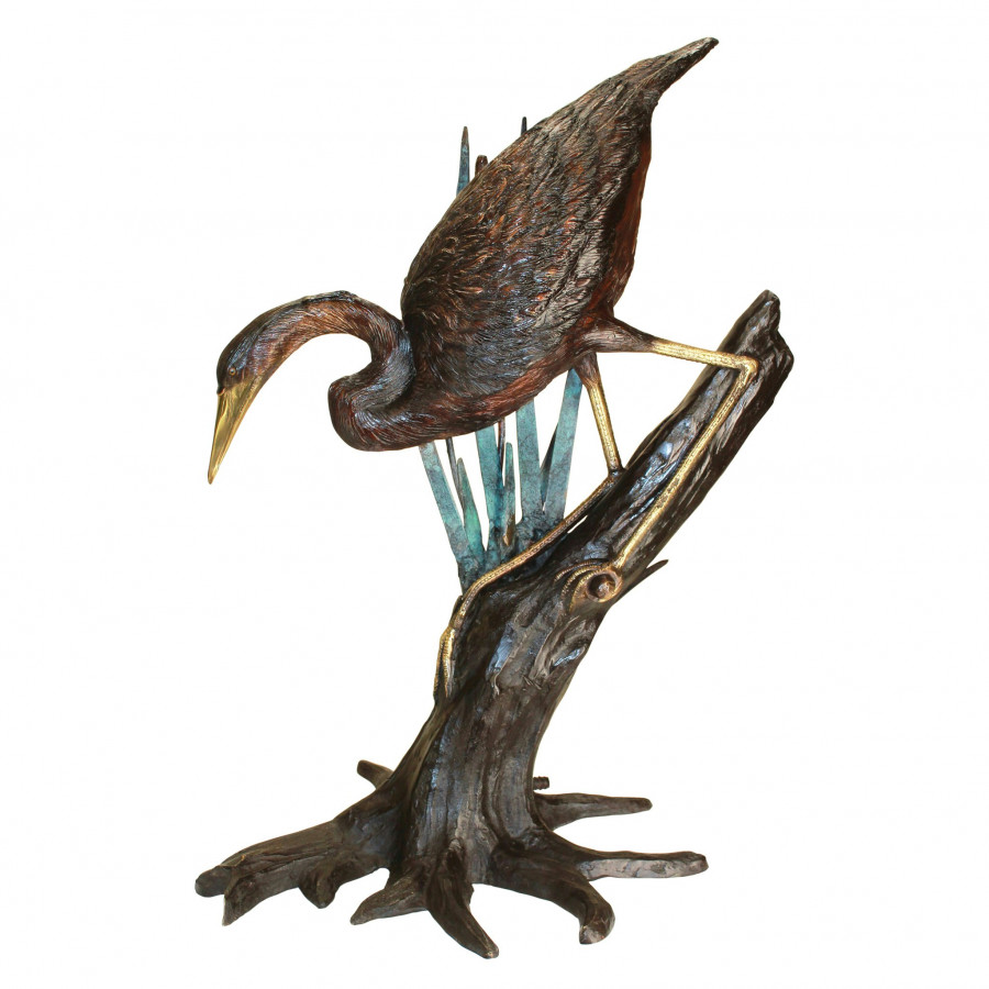 Toscano - Fishing Heron in Reeds Garden Statue