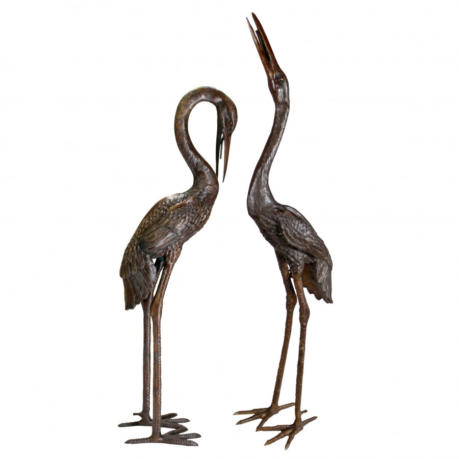 Toscano - Set of 2 Large Herons Piped Garden Statues