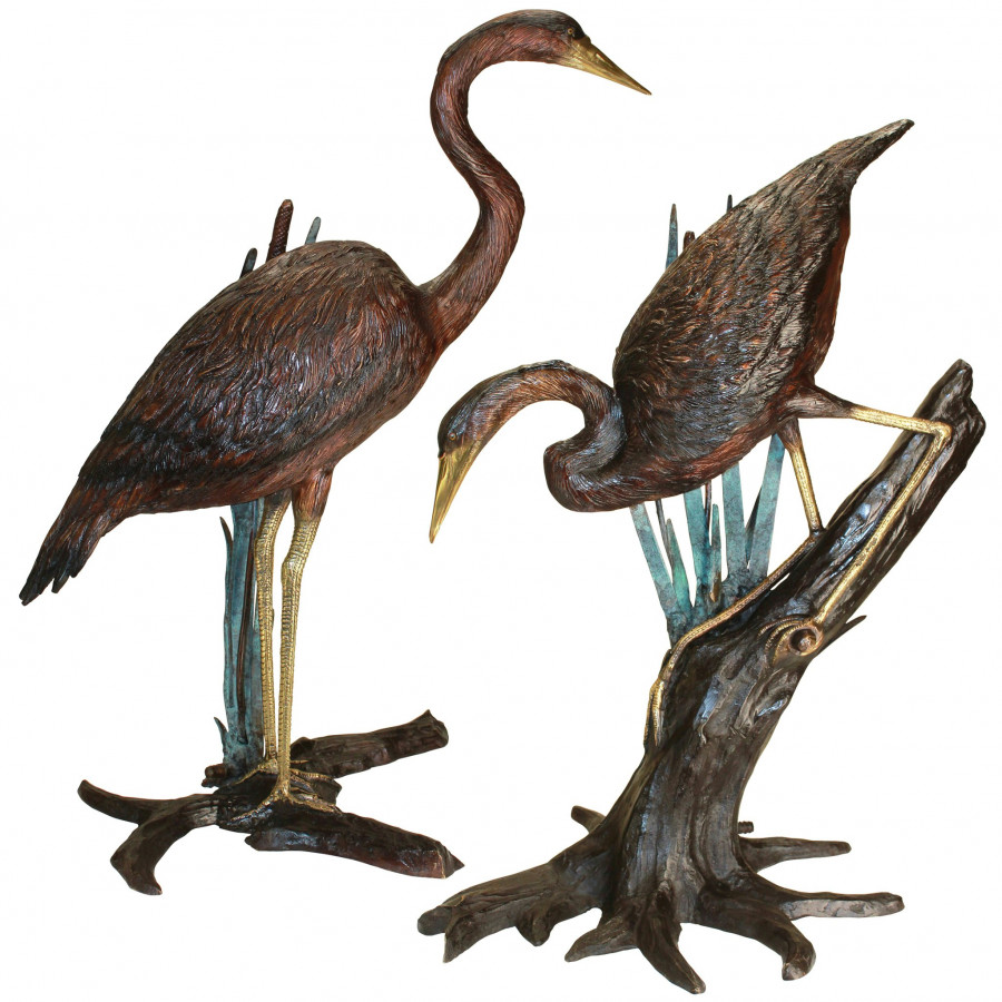 Toscano - Set of 2 Standing and Fishing Herons Statues