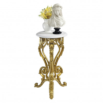 Toscano - Palace of Versailles Petite Accent Pedestal Table in Ivory/Gold, Designer Resin