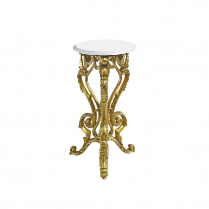 Toscano - Palace of Versailles Petite Accent Pedestal Table in Ivory/Gold, Designer Resin