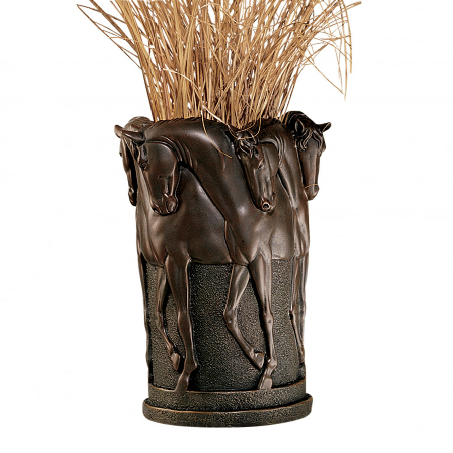Toscano Six Stallions of the Hippodrome Horse Sculptural Vase - Green Bronze