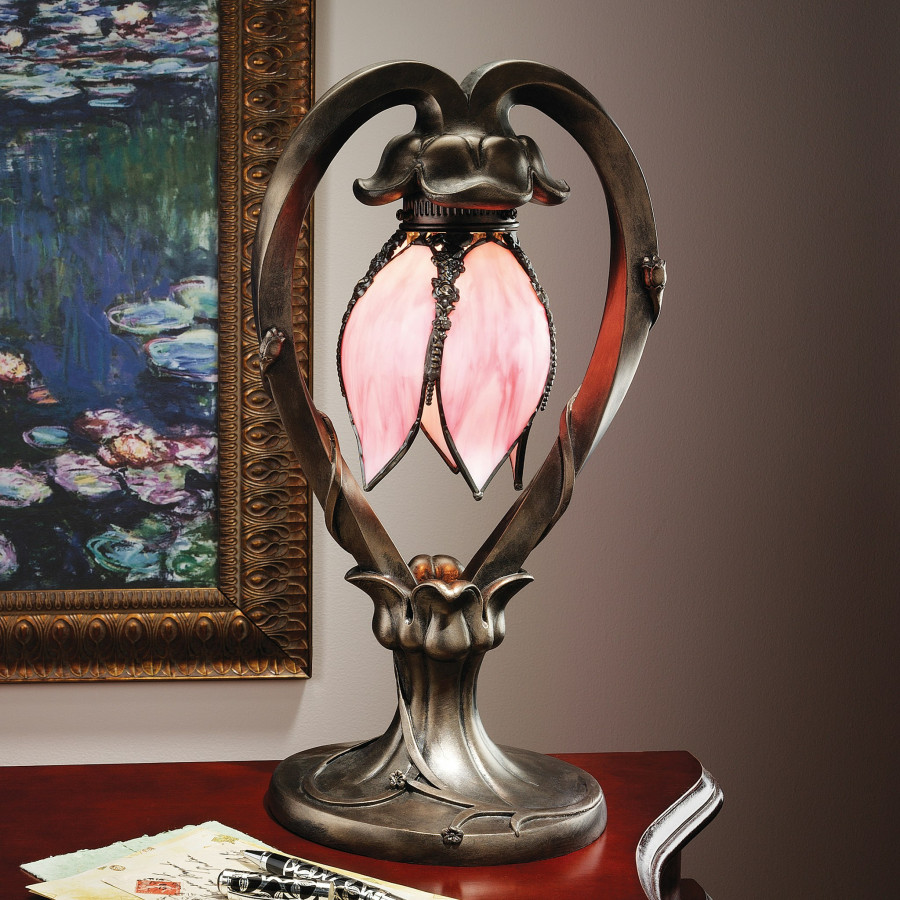 Toscano - Victorian Hanging Tulip Lamp in Bronze, Stained Glass