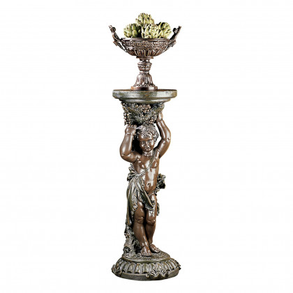 Toscano Sous la Vigne Sculptural Cherub Pedestal - Faux Bronze