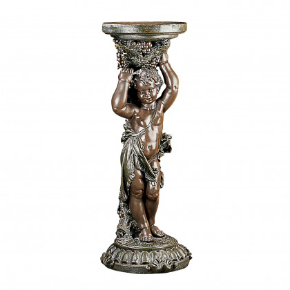 Toscano Sous la Vigne Sculptural Cherub Pedestal - Faux Bronze