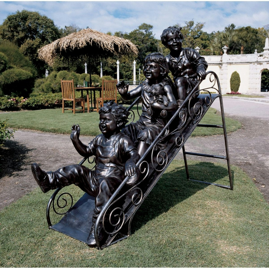 Toscano - Sliding Into Summer Children Playing Garden Statue