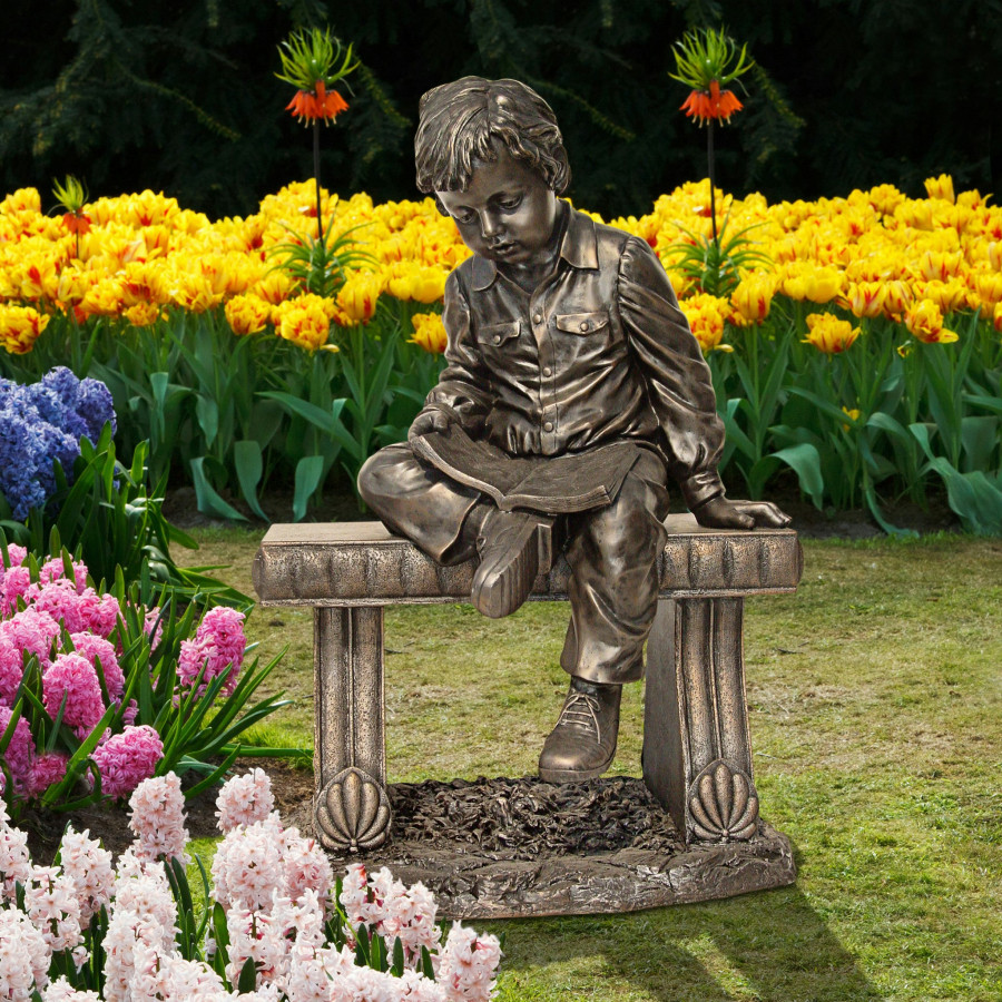 Toscano - Bobby and His Book Boy on Bench Garden Statue