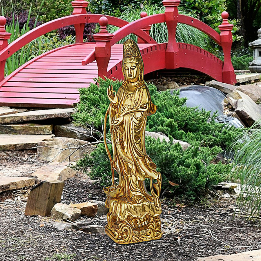 Toscano - The Golden Guan Yin Chinese Goddess of Mercy Statue