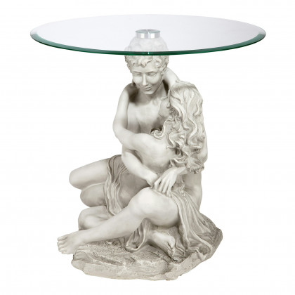 Toscano - Lovers in the Arms of Romance Sculptural Table in Antique Stone, Designer Resin
