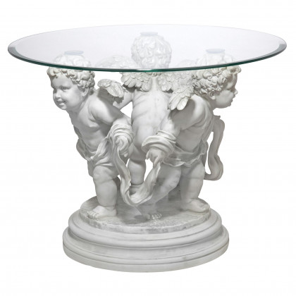 Toscano - Bernini Cherubs Sculptural Table in Antique Stone, Designer Resin