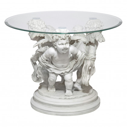Toscano - Bernini Cherubs Sculptural Table in Antique Stone, Designer Resin