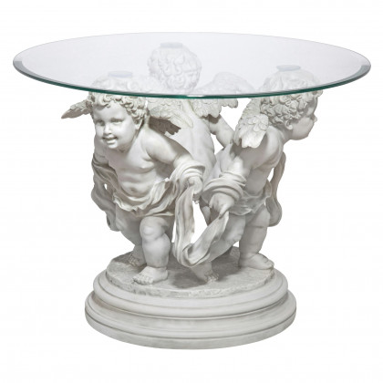 Toscano - Bernini Cherubs Sculptural Table in Antique Stone, Designer Resin