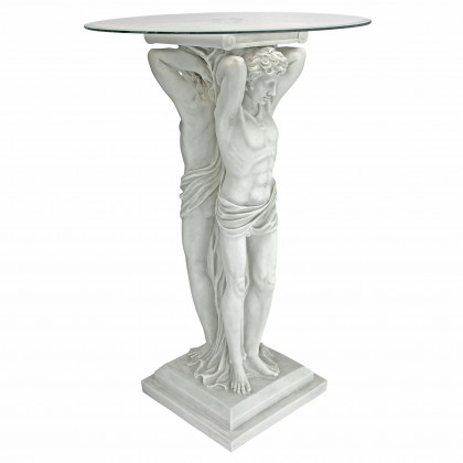 Toscano - Hermitage Atlantes Pedestal Table in Antique Stone, Designer Resin