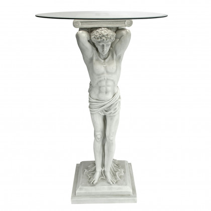 Toscano - Hermitage Atlantes Pedestal Table in Antique Stone, Designer Resin