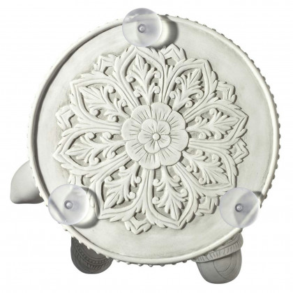 Toscano - Asian Thai Teppanom Glass-Topped End Table in Antique Stone, Designer Resin