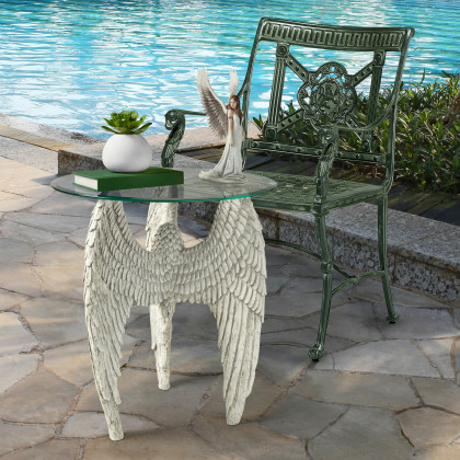 Toscano - Angel Wings at Our Feet Sculptural Table in Antique Stone, Designer Resin