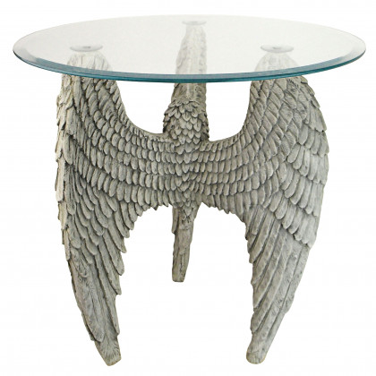 Toscano - Angel Wings at Our Feet Sculptural Table in Antique Stone, Designer Resin