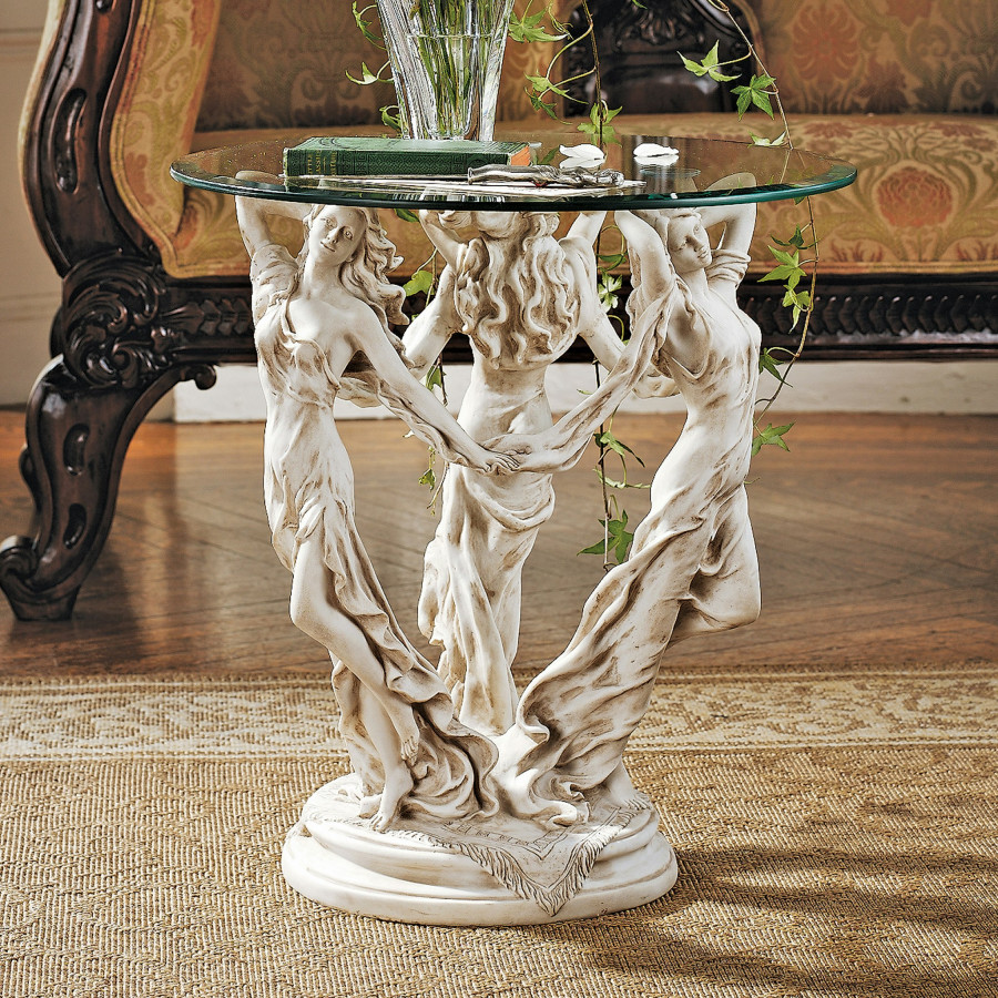 Toscano - Three Muses of Ancient Greece Sculptural Table in Antique Stone, Designer Resin